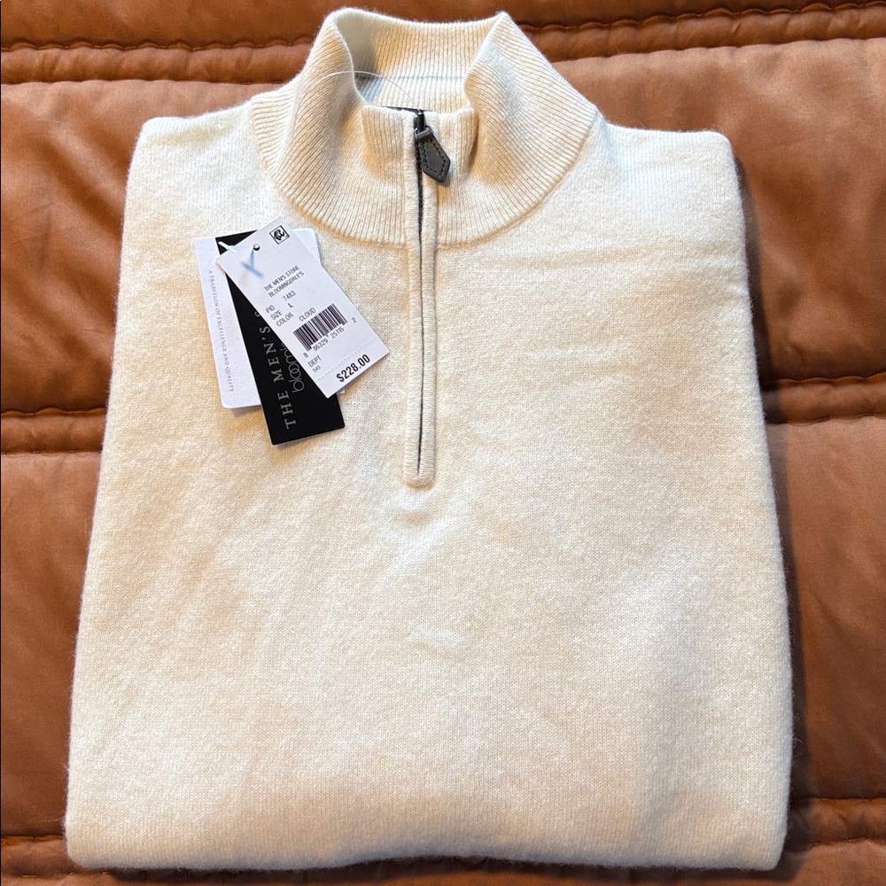 Bloomingdale's Men's Cream Quarter-Zip Knit Sweater